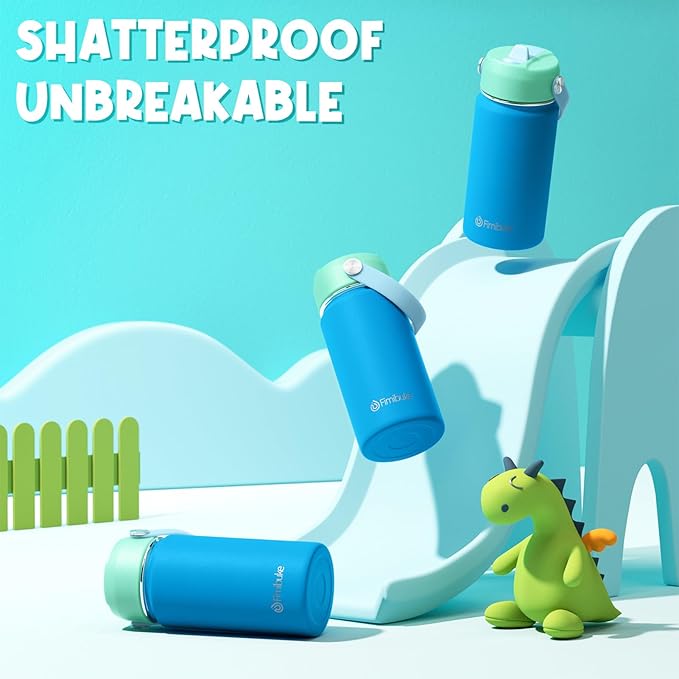 Fimibuke Kids Insulated Water Bottle, 14oz BPA FREE 18/8 Stainless Steel Travel Tumbler Double Wall Vacuum Leak Proof Kids Cup with Straw Metal Water Bottle for School Boys Girls(1 Pack, Pool)