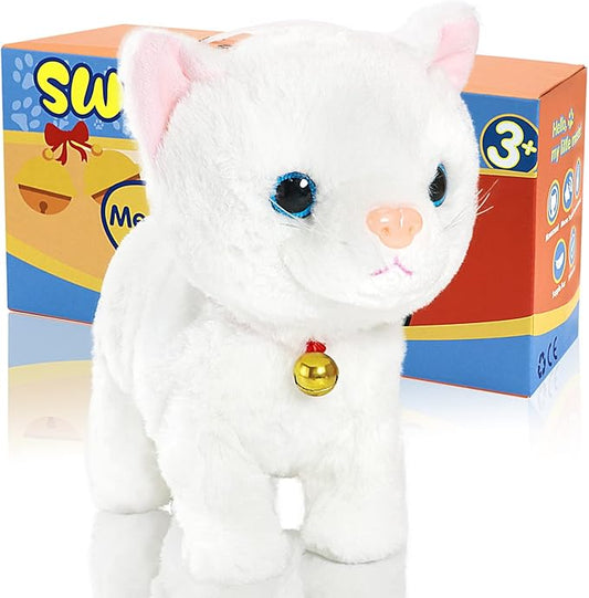 Plush Stuffed Animal Interactive Cat, LED Robotic Barking Meow Kitten Touch Control, Electronic Cat Pet, Robot Kitty Toys, Animated Toy Cats for Girls Baby Kids