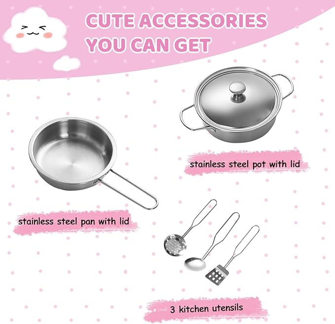 Kinder King Wooden Kids Play Kitchen, Toy Kitchen Playset for Toddler, Pretend Oven, Microwave, Telephone, Chalkboard, Interactive Doors, Knobs, Realistic Kitchen Sets for Boys Girls Age 3+, Pink