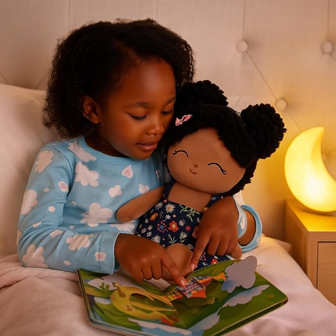 Soft Baby Doll Toys (16'') Baby Rag Doll for Girls Birthday Gift Christmas Plush Toys Gift for Toddler Kids (Black)