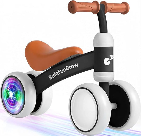 Colorful Lighting Baby Balance Bike Toys for 1 Year Old Boys Gifts, Balance Bike 1 Year Old No Pedal, 12-24 Months Toddler Ride on Toys with 4 Silent Wheels & Soft Seat, 1st Birthday Gifts, Black