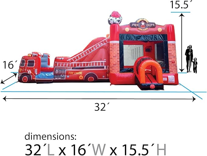 TentandTable Inflatable Bounce House Water Slide for Kids 5-12 Large, Commercial Grade Mega Bouncy Castle for Adults, Jump House, Includes Electric Air Blower, 32' L x 16' W x 15' H, Fire Truck