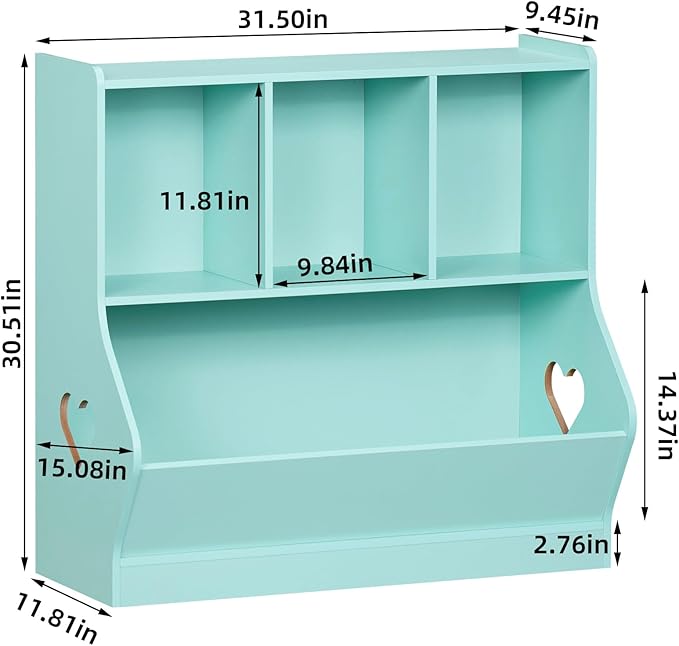 Lerliuo Kids Storage Organizer, Children Small Bookcase and Bookshelf, Toddler 4 Cubby Cabinet, Wood Book Shelf for Playroom, Bedroom, Living Room, Nursery, School 30.51'' H (Green)