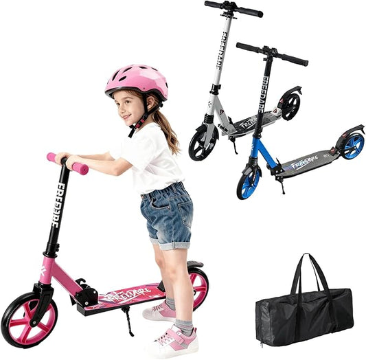 FREEDARE Kick Scooter for Kids & Adults Ages 8+, Foldable Teen Scooter with 2 Big 8-inch Wheels and 4-Level Adjustable Handlebar, Max Load 220 LBS