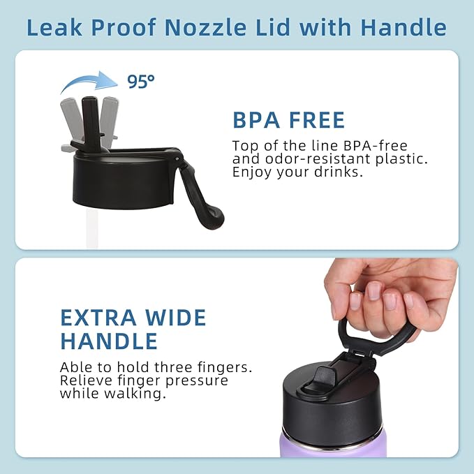 Volhoply 16 OZ Kids Water Bottle Bulk 4 Pack,Insulated Sports Bottles with Straw Lid,Stainless Steel Bottle with Handle Keep Cold,Double Wall Vacuum Tumbler Cups for School,Girl(Lavender Blue, 4