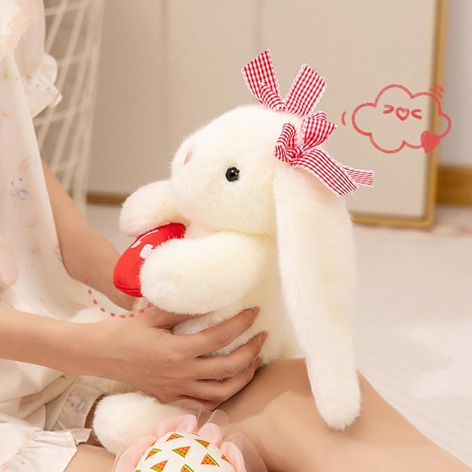 PEACH CAT Love Bunny Stuffed Animals Holds Red Heart 8" Cute Rabbit Plushies Soft Plush Toys Romantic Sweet Gifts for Girlfriends Kids White