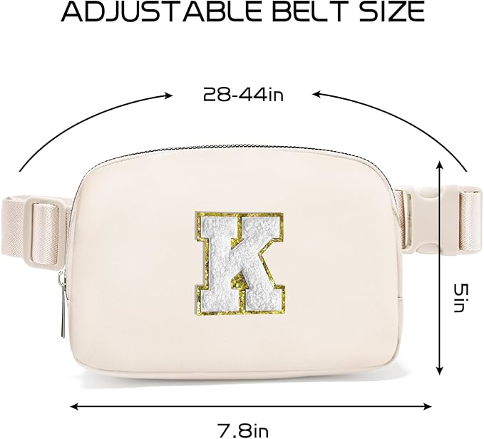 Gitus Birthday Gifts for 8 9 10 11 12 13 Year Old Girls Personalized Fanny Pack Crossbody Bags with Initial Letter Patch Belt Bag for Teen Girls Cute Trendy Stuff Travel Essentials (Ivory-K)