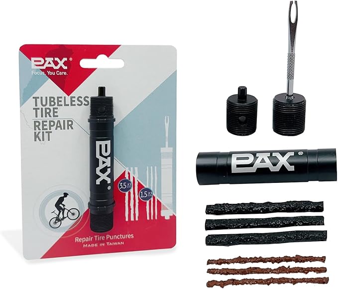 PAX Black Mountain Bike Tubeless Tire Repair Plug Kit, Xmas Gift for Biker, Plus 4mm Hex Key for Emergency Bicycle Repair Kit, Fix Road Bicycle Tire Flat Punctures