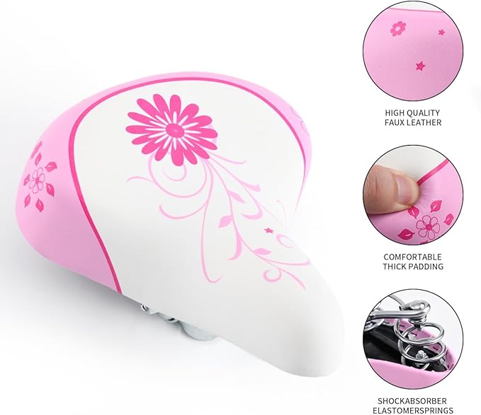 Wide Kids Bike Seat for Girls Bike, Purple & Pink
