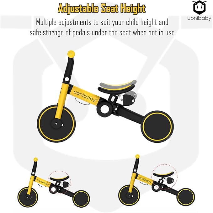 4 in 1 Kids Tricycle with Parent Push Handle | Toddler Tricycle Kids Bike Children Balance Bike | Lightweight & Portable Push Bike with Removable Pedals | Foldable Trike with Adjustable Seat Design