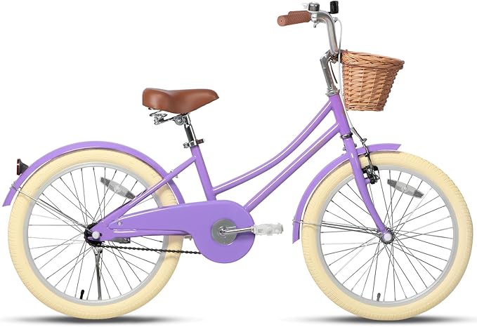 Glerc Little Molly 12-20 Inch Kids Retro Cruiser Bike for 2-13 Year Old with Wicker Basket & Training Wheels/Kickstand, Multiple Colors