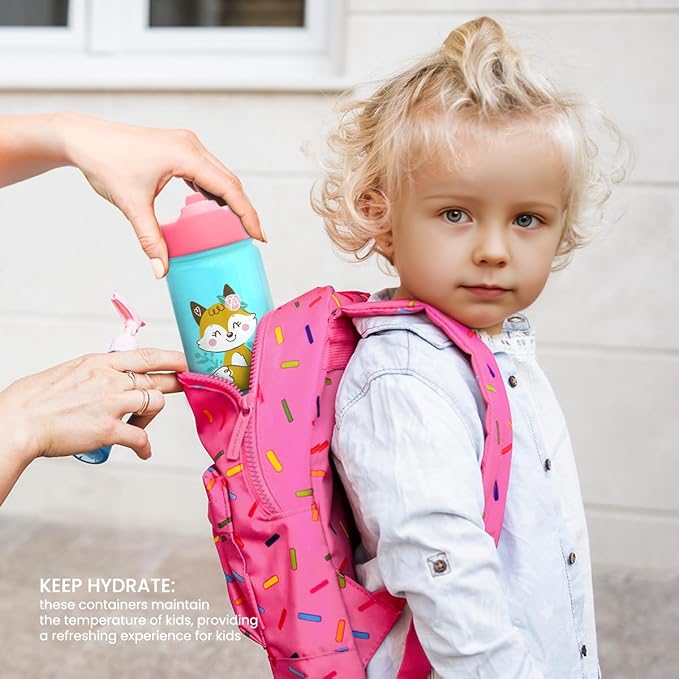 Fox Water Bottle - Kids Water Bottle with Straw Lid - 12 Oz Insulated Stainless Steel Water Bottles for Kid Girl - Travel Cup for School Sports