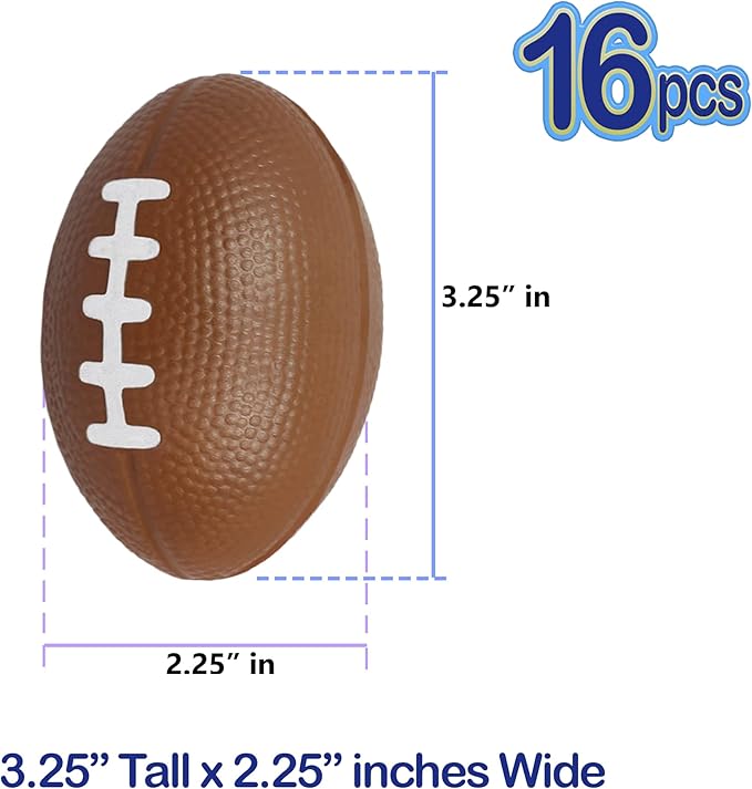 AnapoliZ Mini Foam Footballs 16 Pcs Pack | 3.25” Inch Party Favor Balls | Mini Football Stress Balls Bulk | Football Party Decorations | Big Game Party Decorating Footballs | Small Foam Footballs