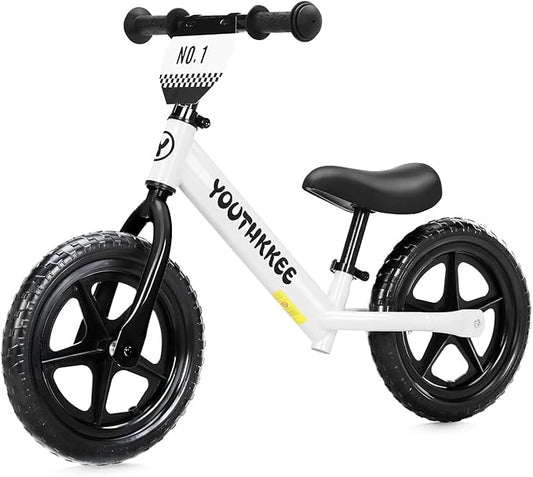 12 Inch Toddler Balance Bike for 1-3 Year Olds, No-Pedal Bike with Tool-Free Adjustable Seat, Quick Assembly, Gift for 1-3 Year Old Boys & Girls with Customizable Plate