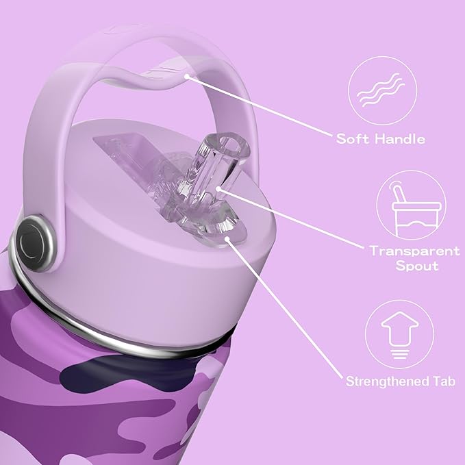 OISIZ Kids Water Bottle with Straw Lid 14oz, Vacuum Insulated 316 Stainless Steel Water Bottles for Kids for School, Leakproof Water Bottle, BPA Free and Keep Cold for 24 Hours