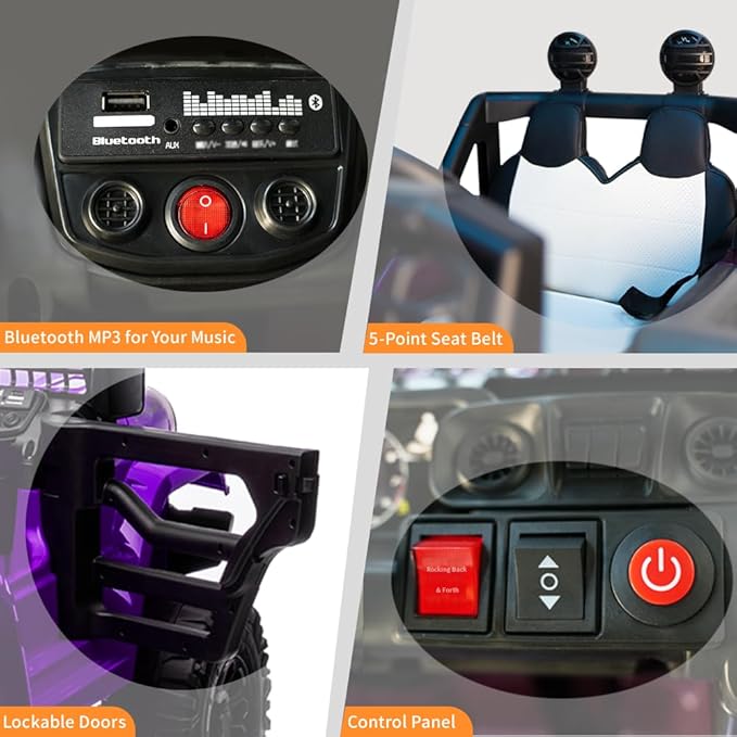 12V Ride On Car, Electric Car for Kids, 12V Ride on Toys, Kids Cars with 3 Speeds Adjustable w/Bluetooth, Parent Remote Control, Spring Suspension, AUX Port-Purple
