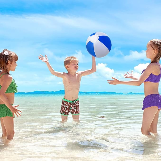 ArtCreativity 16 Inch Blue & White Beach Balls for Kids, Pack of 12, Inflatable Summer Toys for Boys and Girls, Decorations for Hawaiian, Beach, and Pool Party, Beach Ball Party Favors