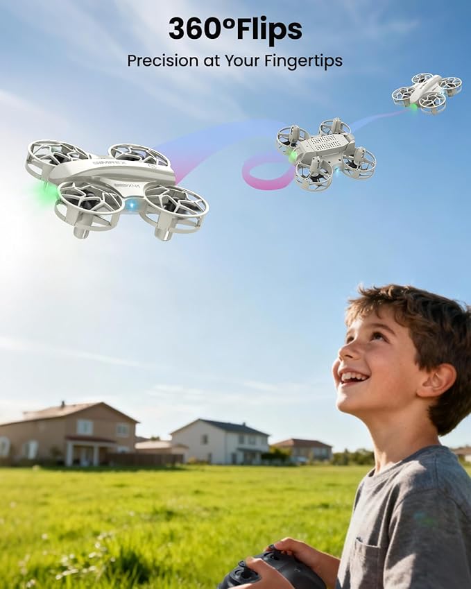 SIMREX Mini Drone for Kids & Beginners, RC Quadcopter with Altitude Hold, 3 Speed Modes, One Key Takeoff/Landing, Headless Mode, Cool LED Lights, Stunt Flip, Ideal Christmas Birthday Gift Toy(Gray)