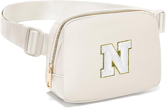 Gitus Birthday Gifts for 8 9 10 11 12 13 Year Old Girls Personalized Fanny Pack Crossbody Bags with Initial Letter Patch Belt Bag for Teen Girls Cute Trendy Stuff Travel Essentials (Ivory-N)