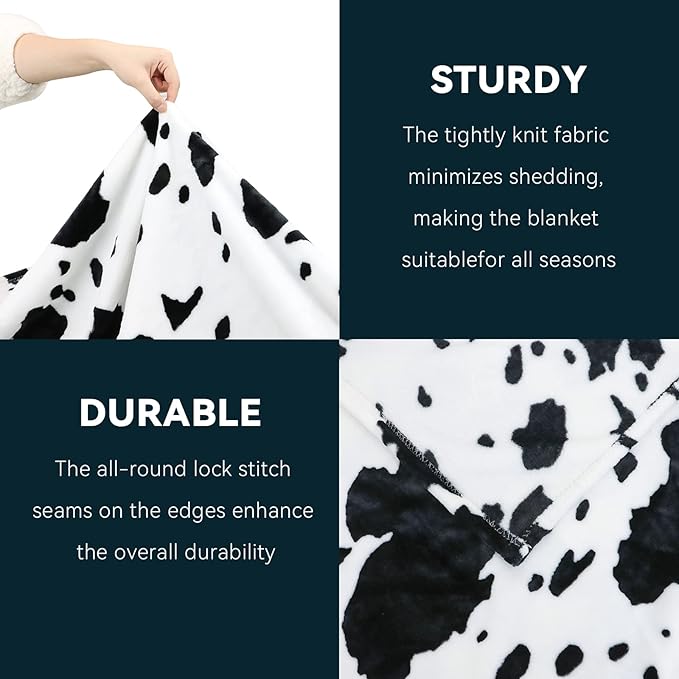 Cow Print Blanket for Kids - 40"x50" Cute Lightweight Fuzzy Fleece Throw for Girls, Nursery Decor - Black White Plush Birthday Gifts for Kids Boys