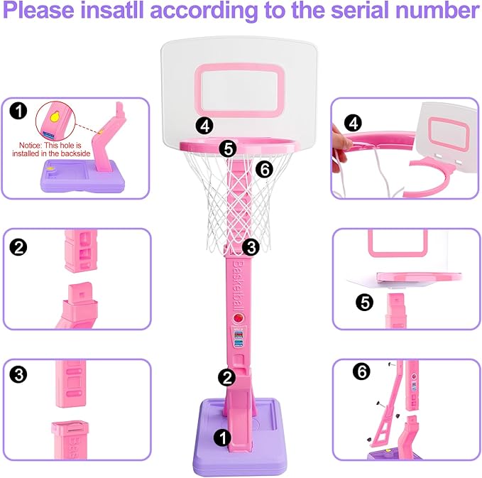 Toddler Girl Basketball Hoop Indoor Pink Adjustable Mini Basketball Goal with Ball Pump for Outdoor Poolside Toys Backyard Game Outside Basketball Toy for Kids Age 1-3 3-5 6 7 4-8 Birthday Gift