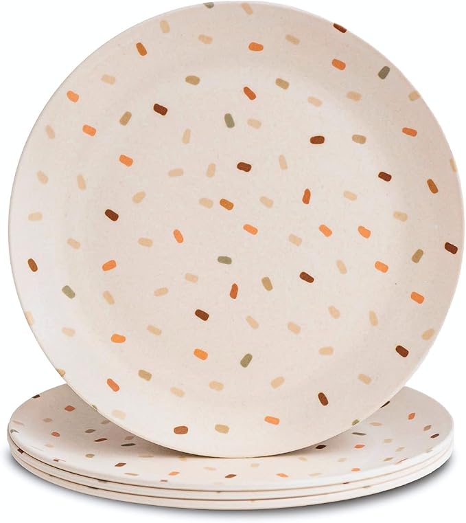 Nook Theory 4 Pack Reusable Bamboo Plates - Non-Toxic Toddler and Kids Plate, Dishwasher Safe, Not Microwavable Dinnerware (Confetti 8")