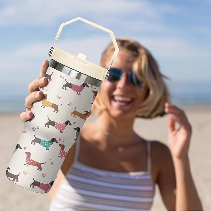 30 oz Dachshund Tumbler with Lid and Straw, Dachshund Coffee Mug, Dog Gifts