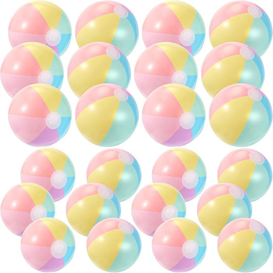 24 Pcs Inflatable Beach Balls Bulk Pastel Color Jumbo Big Macaron Beach Balls for Adults Summer Swimming Pool Water Games Party Favor (16 Inch, 12 Inch)
