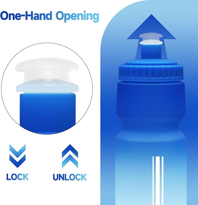 24oz Bike Water Bottle, Squeeze Water Bottle Leakproof BPA Free with Capacity Scale w/Pull Top Lid, Reusable, for Bicycle, Gym,Camping, Hiking 2 Pack