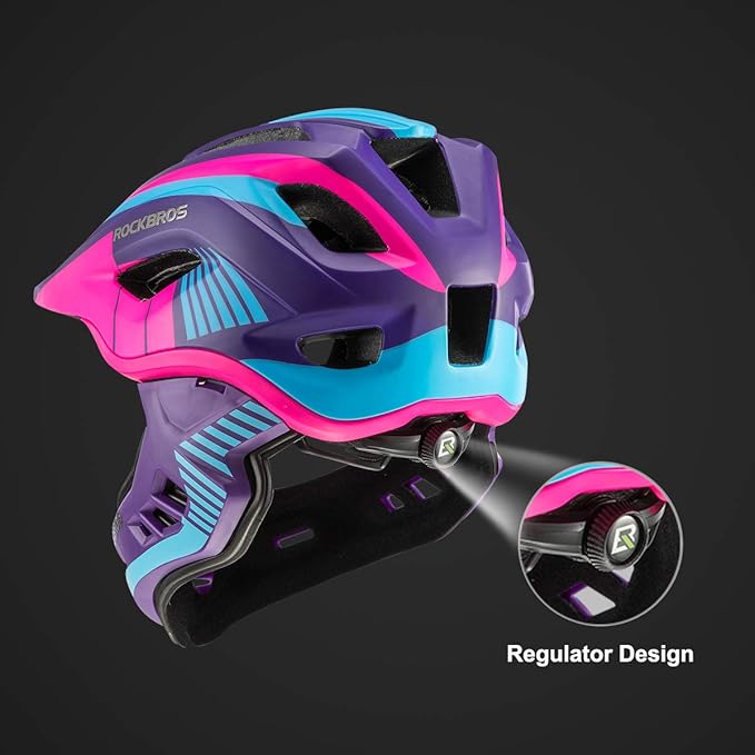 ROCKBROS Kids Full Face Helmet Kids Bike Helmets Lightweight Toddler Mountain Bike Helmet Detachable for MTB BMX Skating Cycling Scooter Safety Bicycle Helmets for Youth Child Boys Girls Ages 3-16