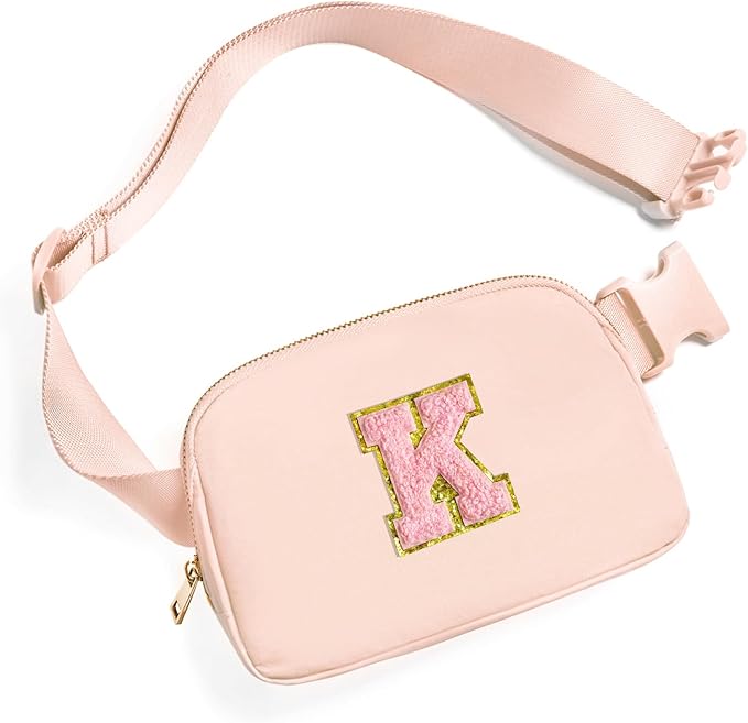 Gitus 6 7 8 9 10 Year Old Girl Gifts Belt Bag Fanny Pack Crossbody Bags with Initial Letter Patch Things for Teen Girls Easter Gifts for Girls Travel Essentials（Coral Pink-K）
