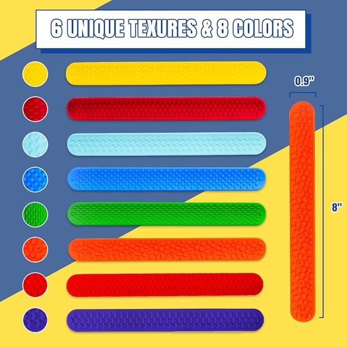 Sensory Fidget Toys Slap Bracelets: 8 Pack Textured Silicone Autism Toys for Kids, Calming Tool for Special Needs, Wearable Anxiety Relief Items for Adults, Office Desk, Travel, Classroom Must Haves