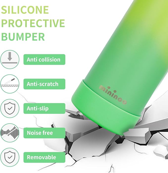 mininoo Kids Water Bottle for School, 16oz Stainless Steel Insulated Water Bottle Kids with Straw Lid for Girls, Boys (Lemon/Green)