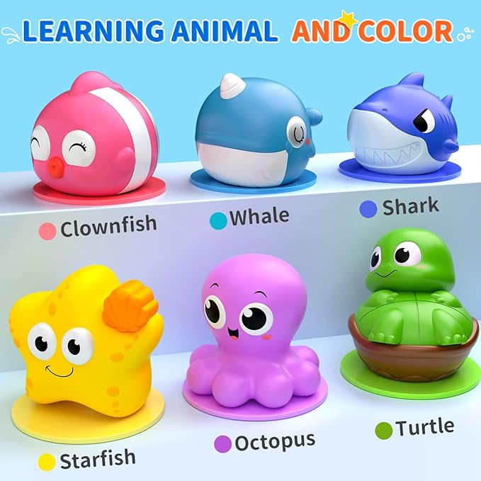6 Packs Light Up Bath Toys for Kids Ages 1-3, Sea Animals Bathtub Toys for Baby 12-18 Months Toddlers 2-4, Water Pool Toys for 1 2 Year Old Boy Girl Gifts