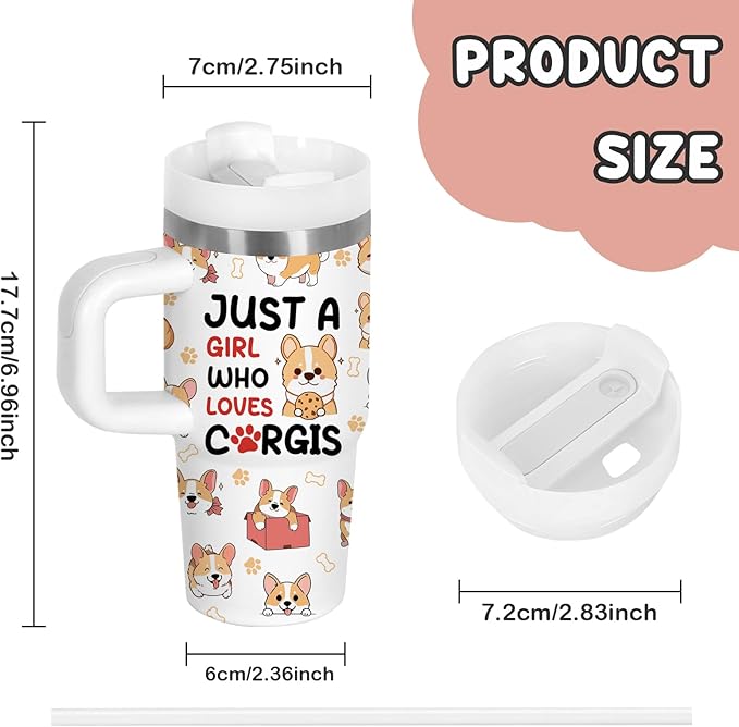 Corgi Gifts - 14 Oz Cartoon Kids Corgi Tumbler with Handle and Straw, Stainless Steel Insulated Water Bottle, for Boys Girls, School, Travel - Funny Dog Themed Children Birthday Gift Cup(1pc)