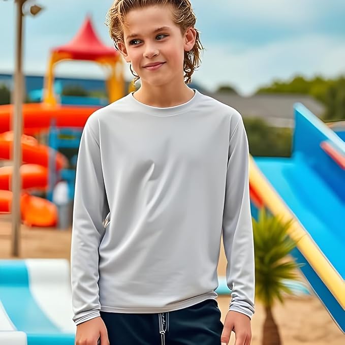 INGEAR Boys' Rash Guard UPF 50+ Swim Shirt - Lightweight, Quick-Dry, Durable Sun Protection for Swimming, Sizes XS-XL