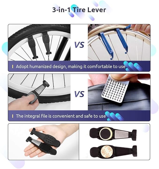 YBEKI 10-in-1 Bike Repair Kit with, 3-in-1 Tire Levers, Glueless Patches, Multifunctional Bone Wrench & Waterproof Saddle Bag | Compact Bicycle Multi-Tool Kit for Emergency Roadside Repairs