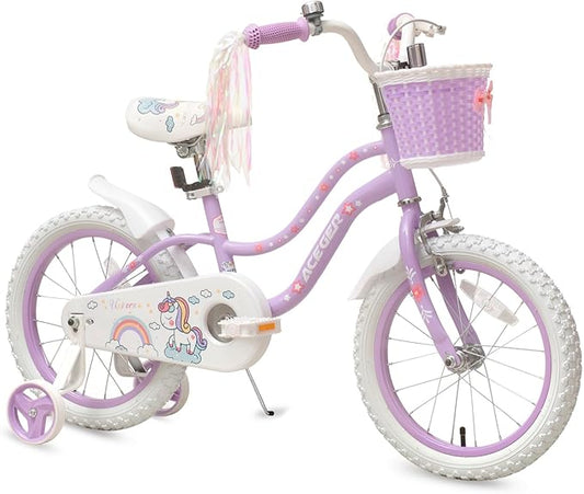 Princess Style Girls Bike with Basket for 2-13 Years Old Kids and Toddlers, 12 14 16 18 Inch Bicycle for Children with Training Wheels and Streamers, 20 Inch with Kickstand, Multiple Colors