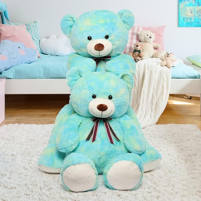 Tezituor Big Blue Teddy Bear Stuffed Animal,40 inch Giant Bear Plush Toys for Adult & Kids Boys Girls,Rainbow Jumbo Bears Plushie Gifts for Baby Shower Party,Valentine,Christmas,Birthday