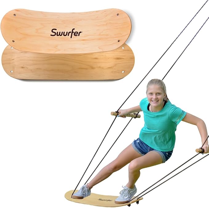 Swurfer TreeSkate Skateboard Swing, Outdoor Stand Up Surf Swing, Holds Up to 200 lbs, Ages 6 and Up, Adjustable Handles, Grip Tape, Kids Outdoor Play Equipment for Children and Adults (Waves)