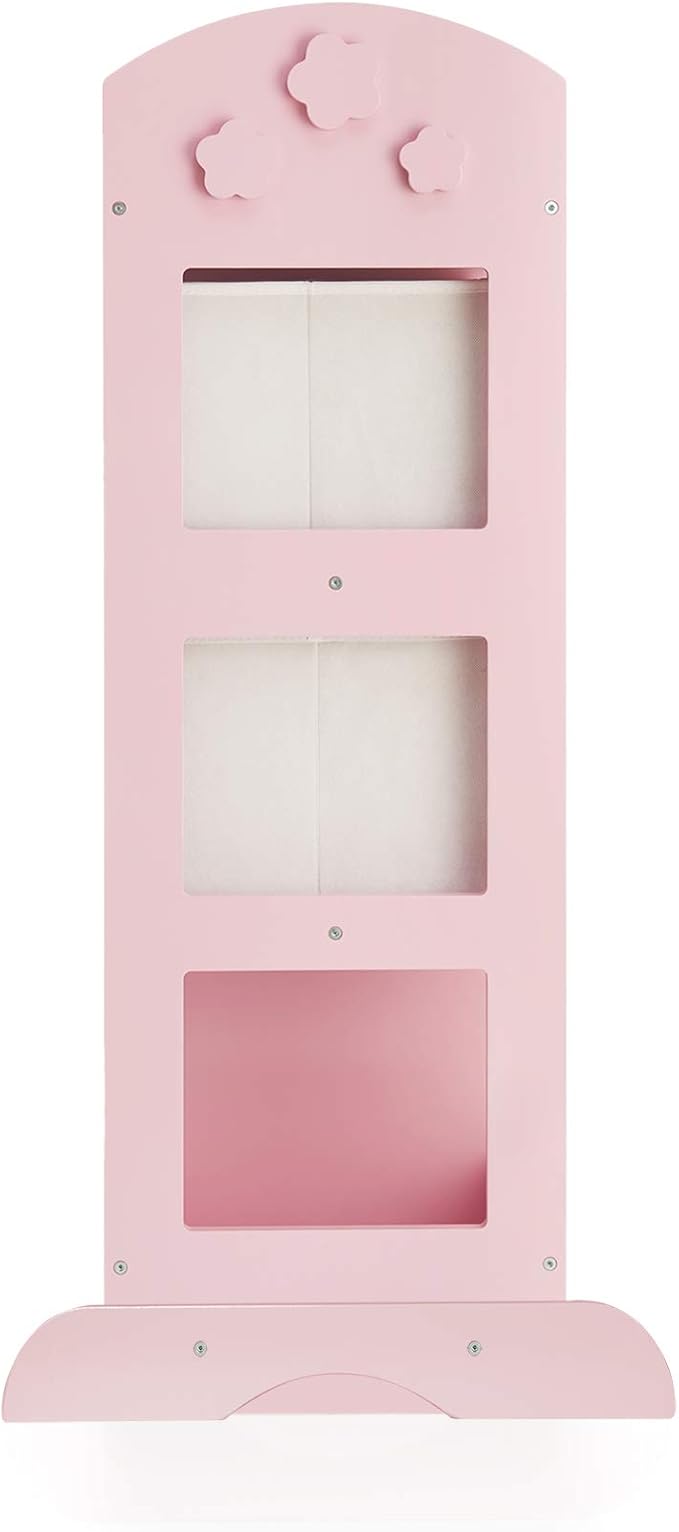 Guidecraft See and Store Dress-up Center – Pink: Pretend Play Costume Storage Wardrobe for Kids with Mirror & Shelves, Armoire with Bottom Tray, Toddlers Room Furniture