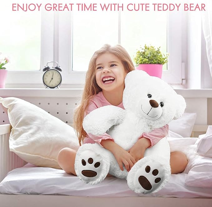 LotFancy Teddy Bear Stuffed Animal, 20 inch, White Teddy Bear Plush Toy, Cute Face with Big Footprints, Plushies Gifts for Girls, Girlfriend, Wife on Birthday, Easter Decoration