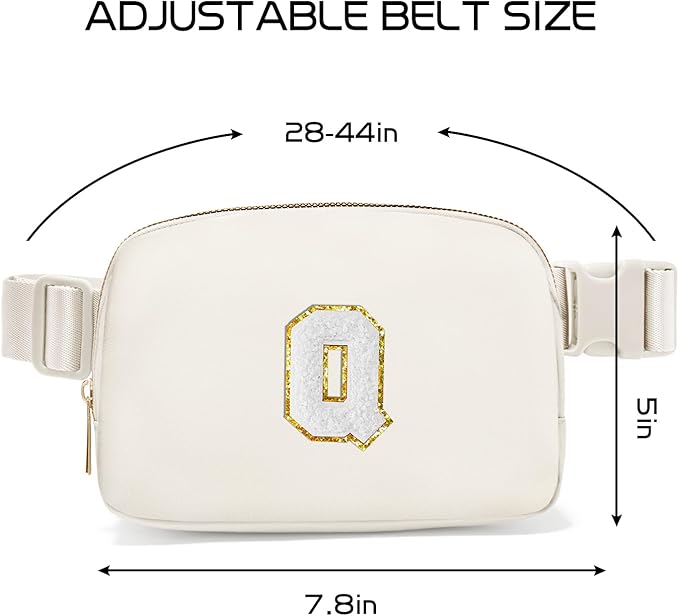 Gitus Birthday Gifts for 8 9 10 11 12 13 Year Old Girls Personalized Fanny Pack Crossbody Bags with Initial Letter Patch Belt Bag for Teen Girls Cute Trendy Stuff Travel Essentials (Ivory-Q)