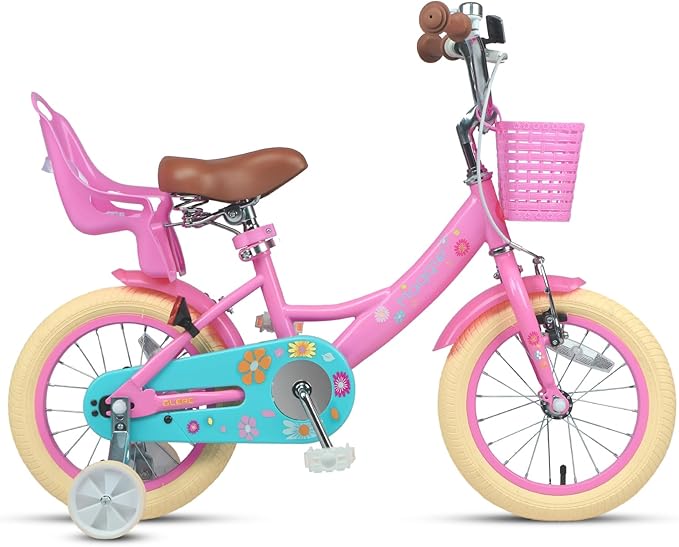 Glerc Maggie Girls Bike, 12-20 Inch Kids Bike for 2-13 Years Old Children, Princess Style Kids Bicycle with Doll-Seat & Basket & Training Wheels, Multiple Colors