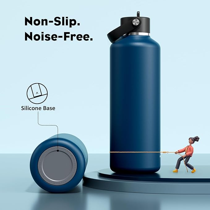 POWCAN 32 oz Water Bottle Insulated: BPA-Free, Leakproof Lid with Straw, Lightweight, Flex Cap, Stainless Steel Water Bottle for Hoilday, Men, Commute, Worker, Walking, Cycling, Daily (Indigo Blue)