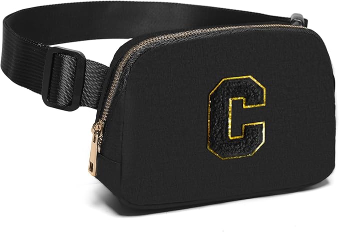 Gitus Belt Bag Fanny Pack Crossbody Bags with Initial Letter Patch Gifts for Wife Older Women Mother Coworker Bridesmaid Anniversary Travel Gifts Beach Gifts (Black-C)