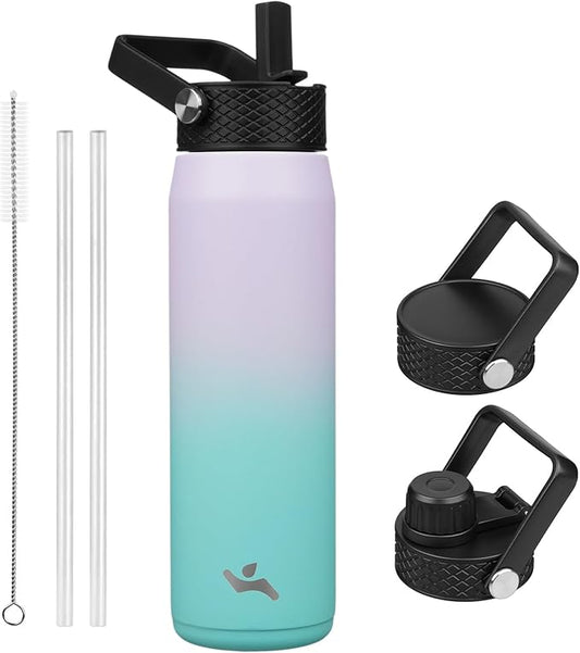 25oz Insulated Stainless Steel Water Bottle with Straw and 3 Lids, BPA-Free Sports Water Bottle,travel water bottle,Oasis