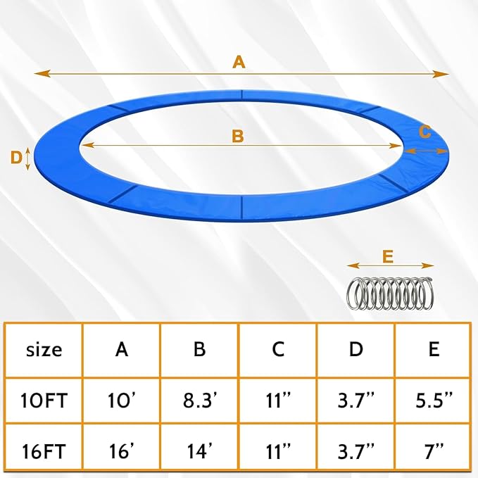 Trampoline Spring Cover,16ft 10ft Round Trampoline Pad Replacement No Hole Trampoline Pole Pad Waterproof UV Resistant Safety Pad