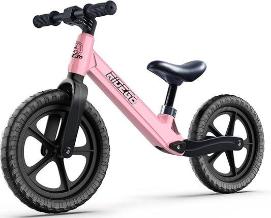 Ridego 12 Inch Balance Bike for Kids 2-4 Year Old,Lightweight Kids Bike with Adjustable Seat, Push Bicycle with Air Rubber Tires，Ride-on Toys Birthday Gift