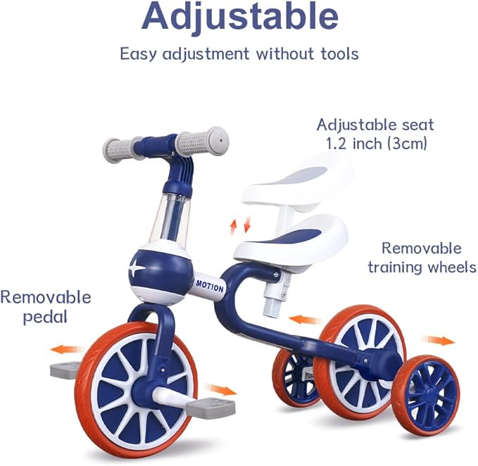 XIAPIA 3 in 1 Toddler Bike for 2-4 Year Old Girl Boy, Kids Tricycle with Adjustable Seat, Detachable Pedal and Training Wheels, Baby Balance Bike Trikes Riding Toys, Kids Chirstmas Birthday Gifts Pink